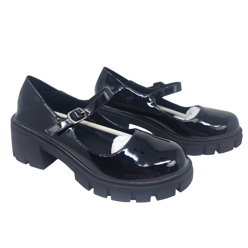 IDIFU Black Patent Leather Chunky Lug Sole Mary Jane Platform Heels Womens 8 NEW - Picture 2 of 13
